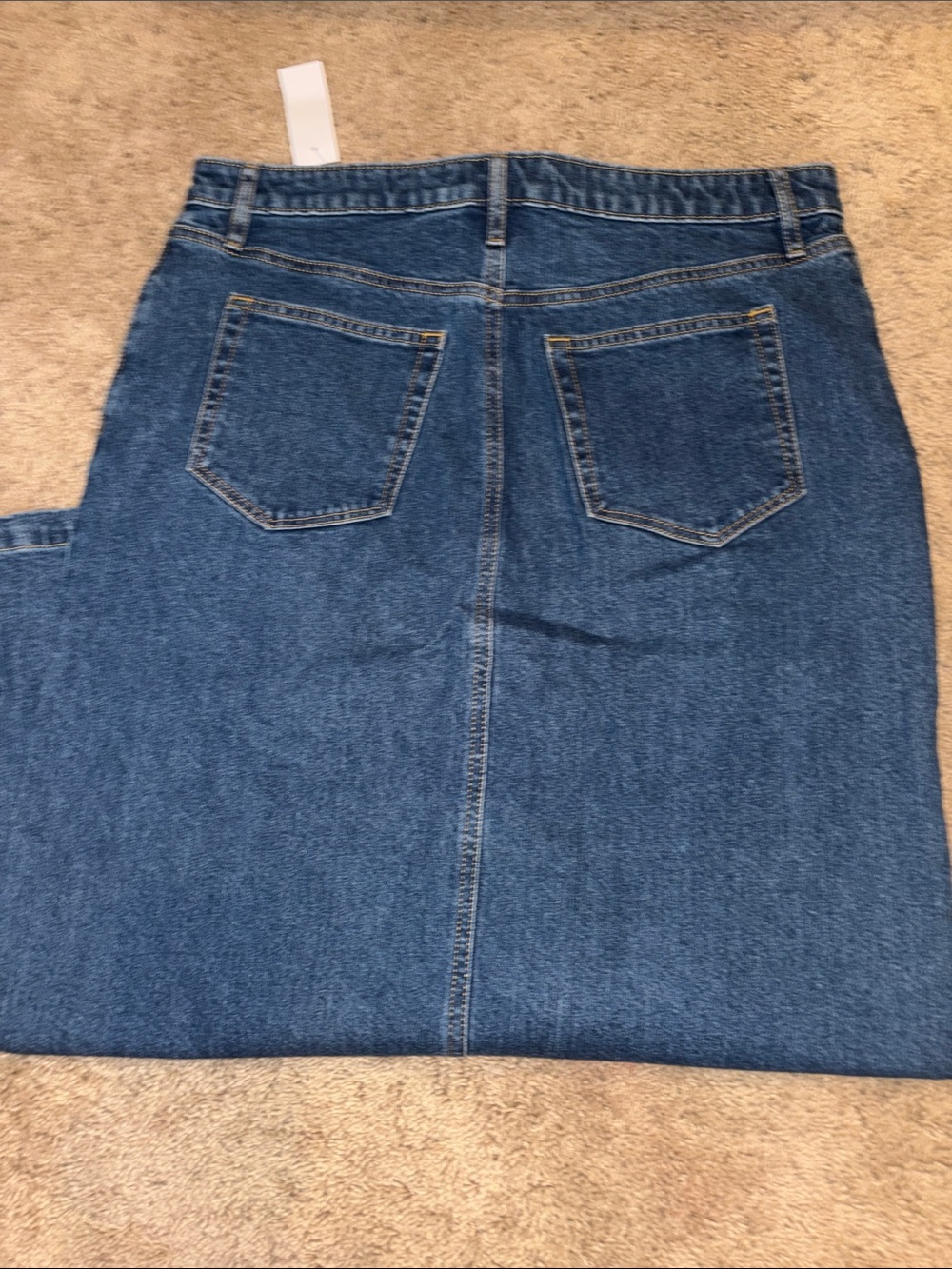 LOFT Dark Blue Button-Front Denim Midi Skirt with Front Slit - Picture 3 of 4